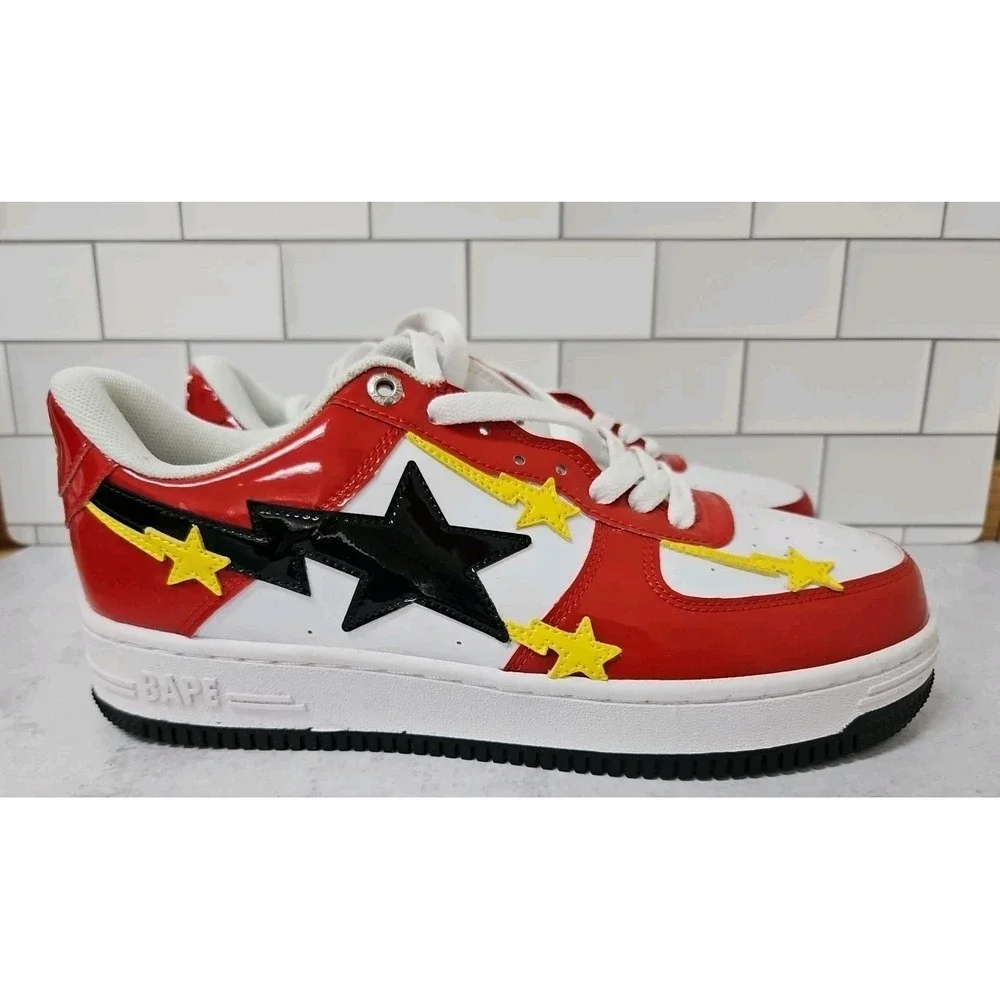 Indigo Studios Custom Bape Apesta Shoes Size 8.5  Red Yellow And White Colorway
